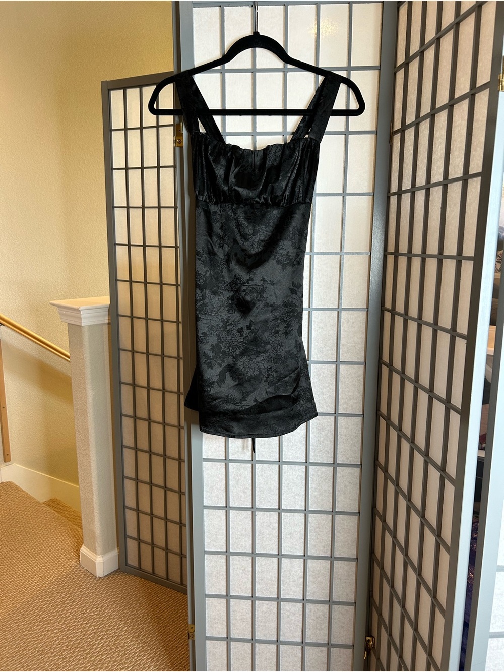 Lulu's Black Floral Satin Square-Neck Dress